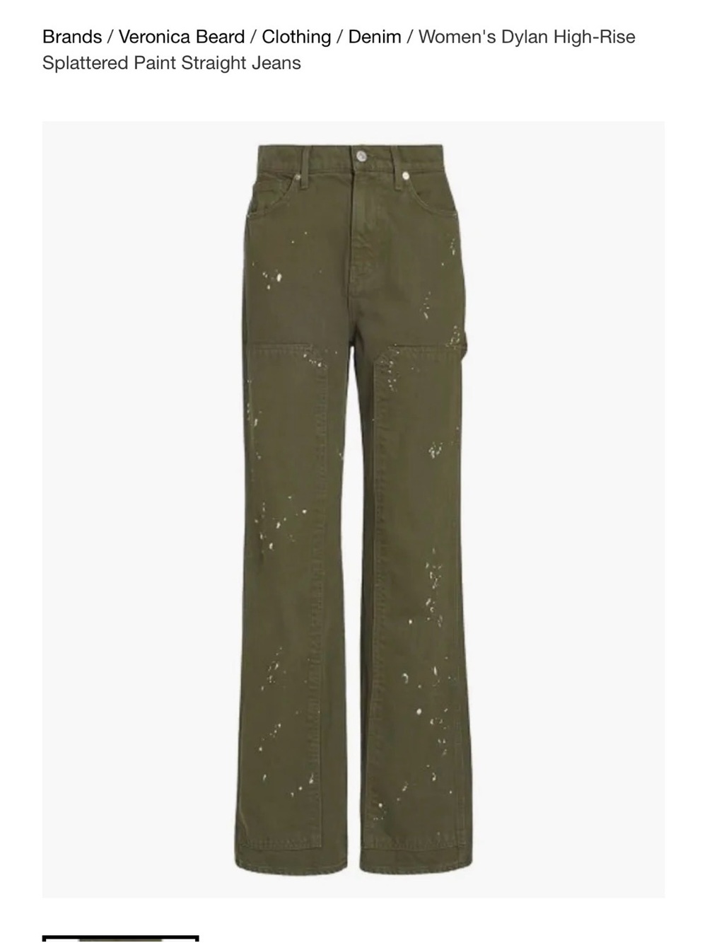 Veronica Beard dylan Olive High-Rise Straight Jeans with White Paint Splatters